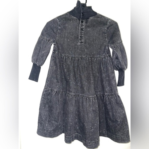 Girls Bishop Balloon Like sleeve Modest Prairie Boho denim Tiered Maxi/Midi - Picture 2 of 5